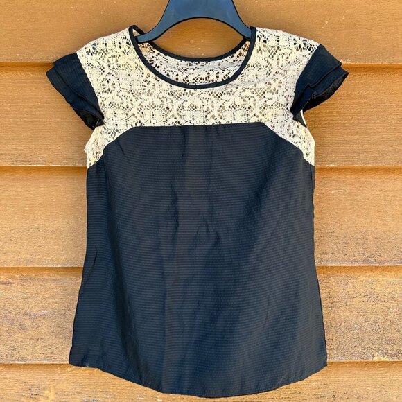 Corey Lynn Calter Tops - Corey Lynn Calter Black Silk Lace Top Women’s Shirt Size 0